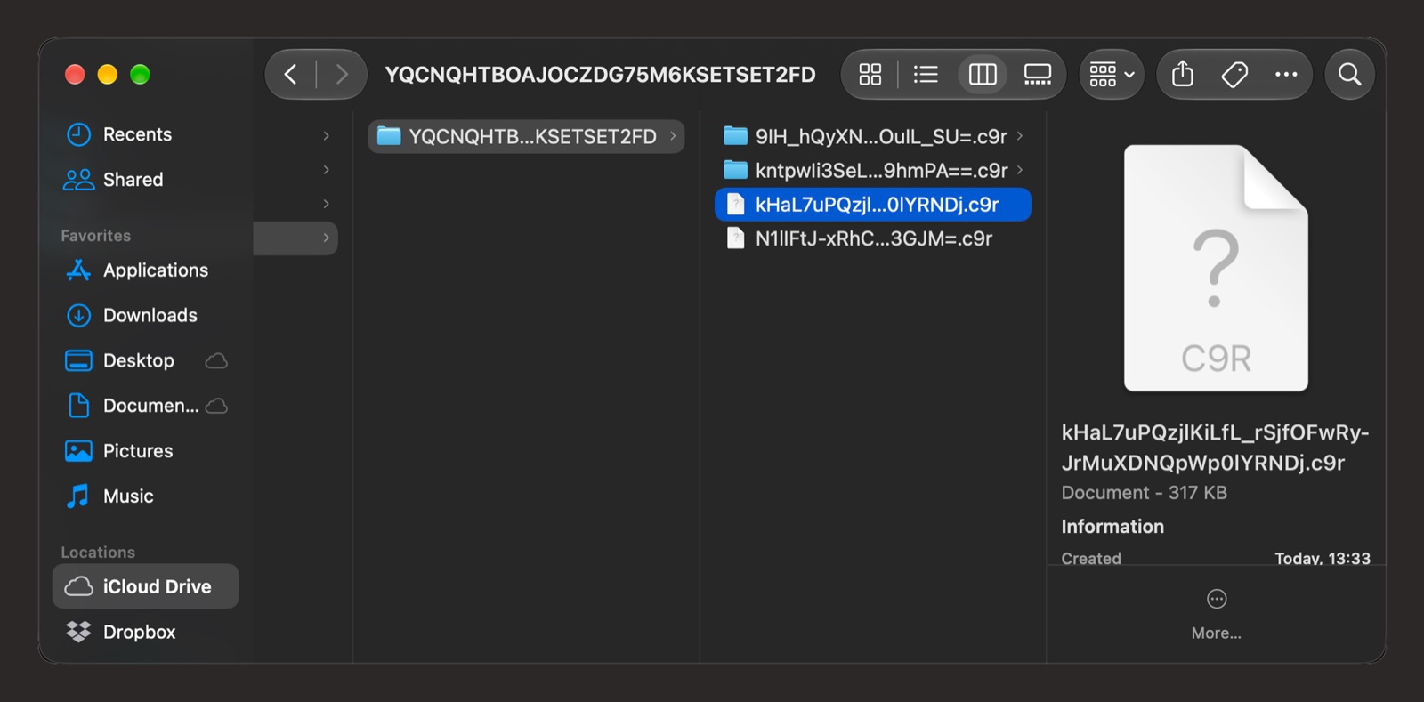 iCloud 云盘中的保险库文件夹，里面只有以 .c9r 结尾的加密文件名